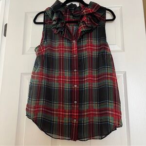 J. Crew Multicolor Plaid Ruffle Top